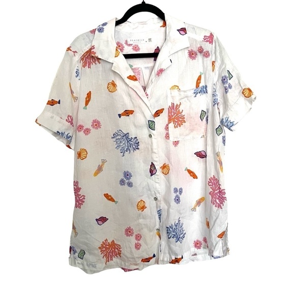 Seafolly White Under The Sea Beach 100% Linen Shirt and Shorts Set Medium - Picture 3 of 16